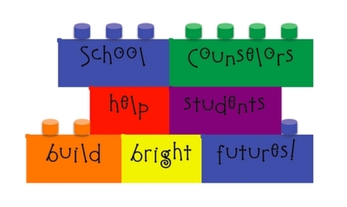 Art of multi-colored building blocks with the words School Counselors help students build bright futures!